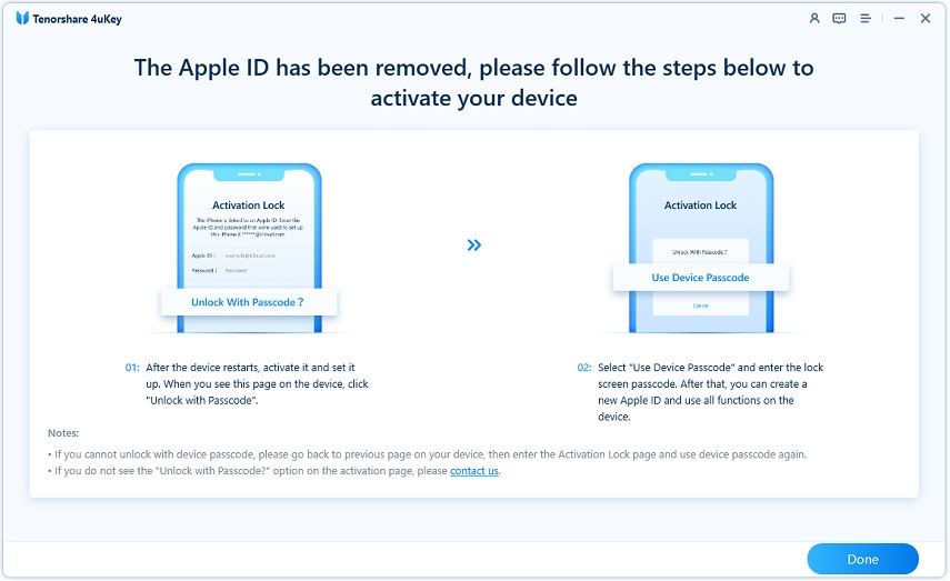 removed apple id passcode successfully