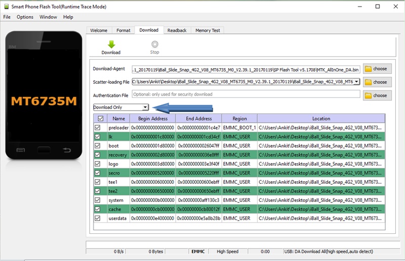 Choose Flash Mode Download or Format