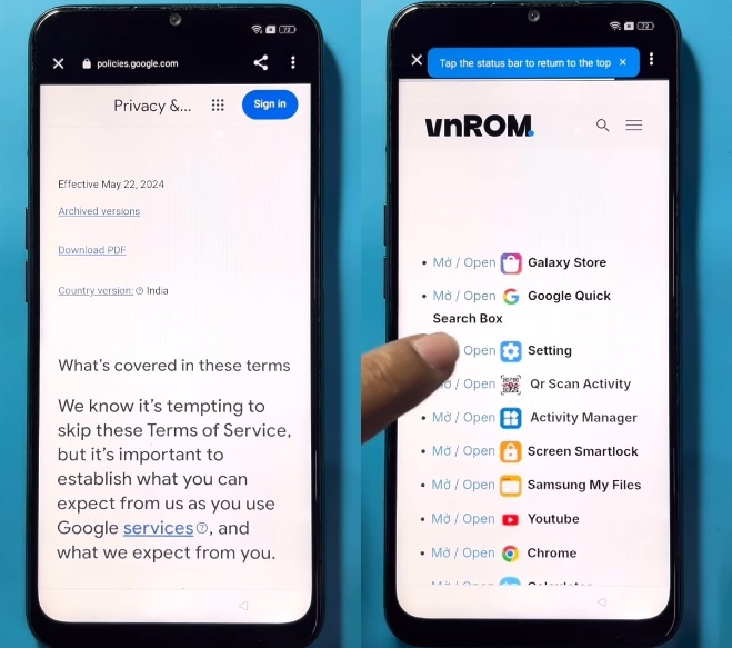 Chrome Settings for Home Screen Layout 1