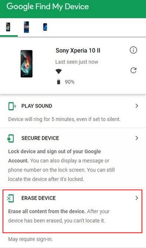 Click Erase Device to Confirm Choice