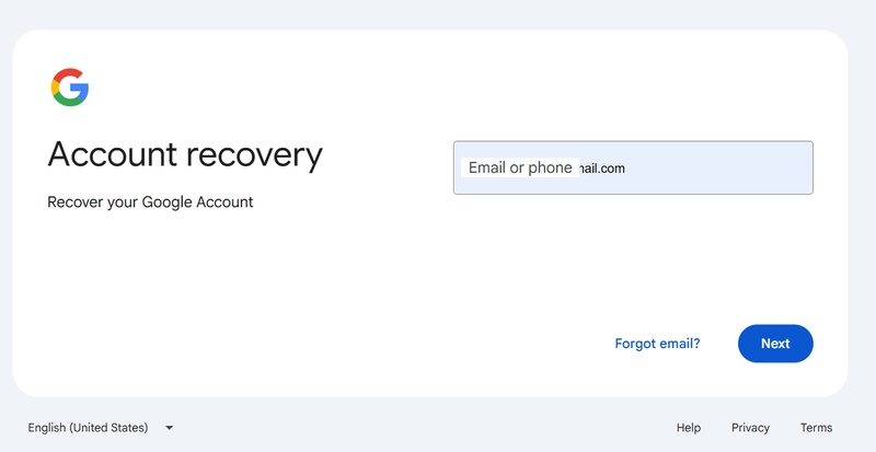 Device Recovery Page on Google