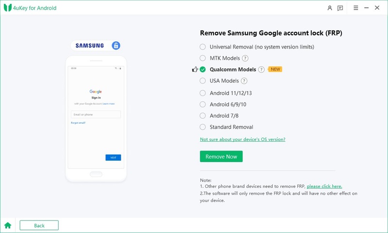 Sélection de la marque et de la version Android