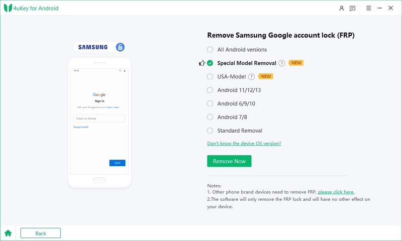 Select Samsung Android Version to Remove