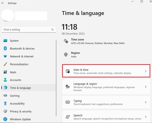 Win I Opens Date Time Settings