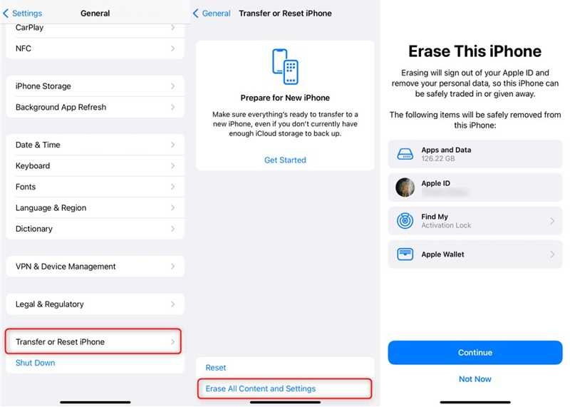 Carefully Erase All Content and Settings