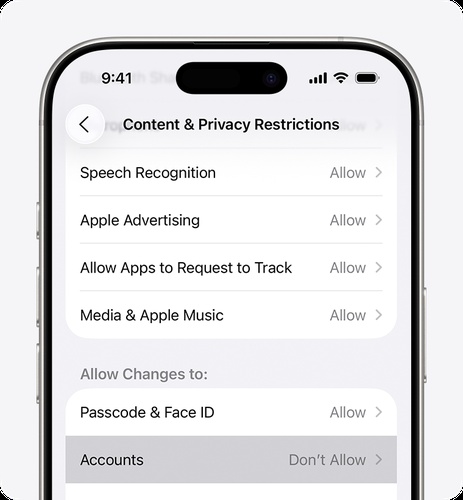 Enable Account Changes for Icloud Settings