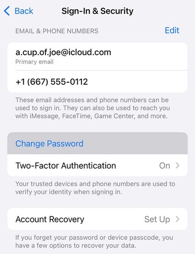 Selecting Sign in and Security