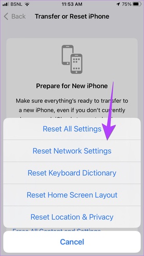 Tap Reset Then Reset Network Settings