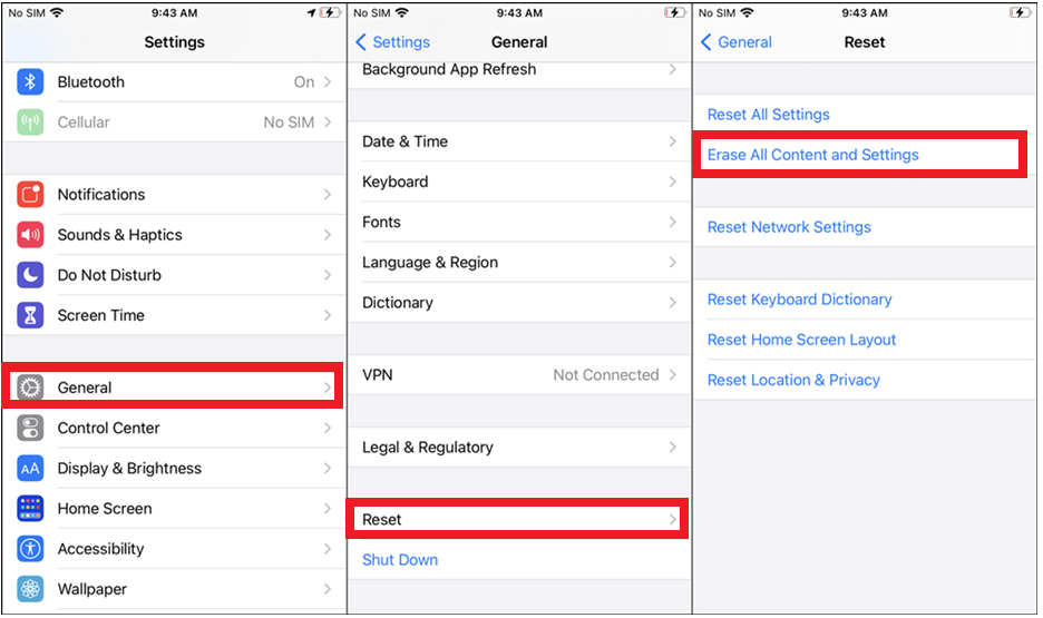 erase all content and setting