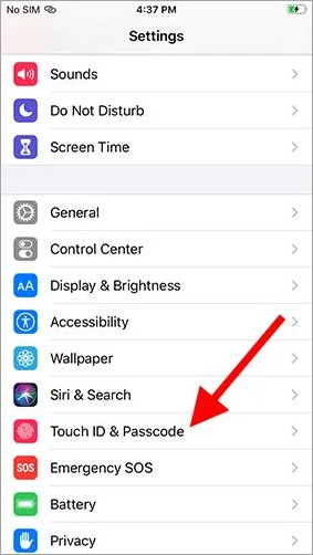 look for face id setting