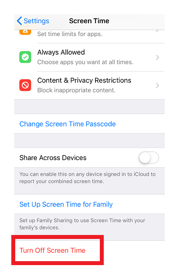 turn off screen time