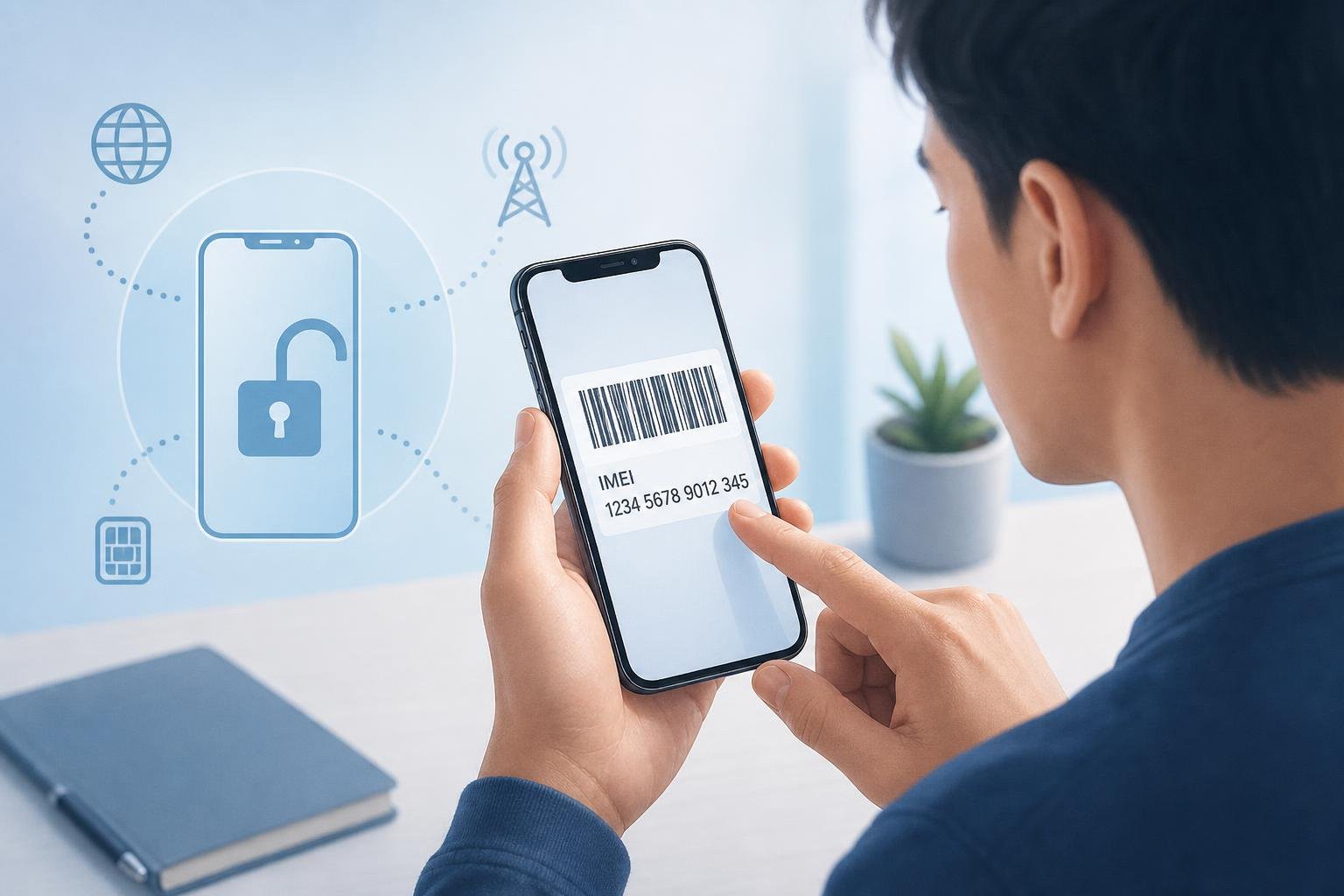 A person checking the 15-digit IMEI number on a smartphone screen.